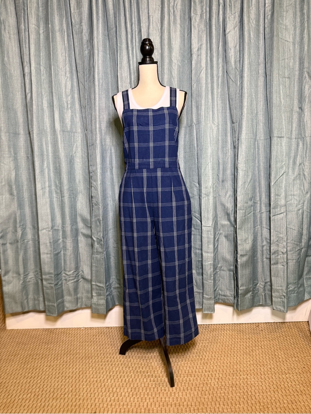 J. Crew Navy Plaid Sleeveless Jumpsuit